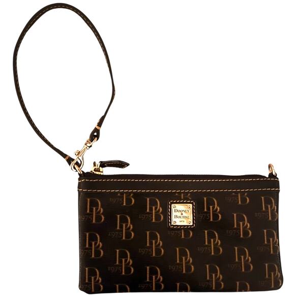 Dooney & Bourke Brown Leather T Moro Tmoro Slim Wristlet Gold Hardware - Picture 1 of 9